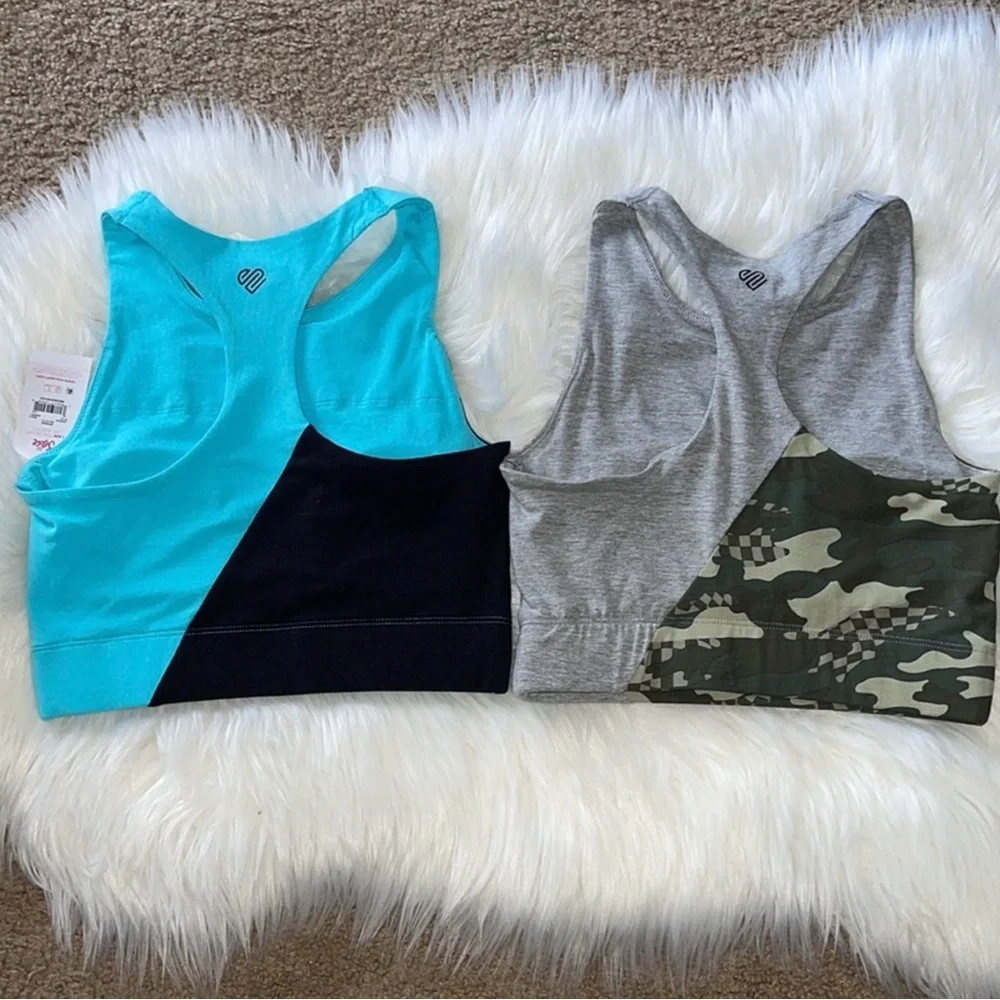 Justice Girls Sport Bras Two Pack Longline Racerback & Removible Pads.NWT